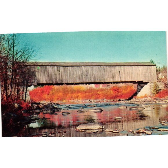 Picturesque Covered Lowes Bridge Postcard Dover Foxcroft Greenville Maine Unpost - Picture 1 of 2